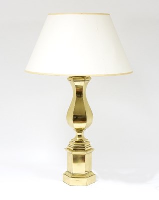 Lot 1332 - A brass table lamp of hexagonal column form,...