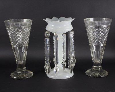 Lot 32 - A pair of cut glass vases and an opaque glass...