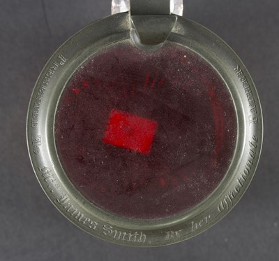 Lot 43 - A Bohemian clear and ruby flash glass tankard,...