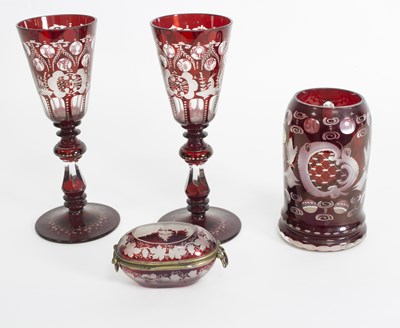 Lot 45 - A group of Bohemian clear and ruby flash glass...