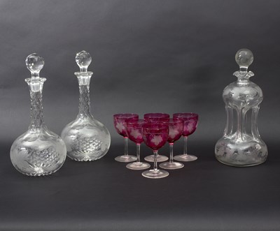 Lot 46 - A suite of glassware engraved fruiting vines,...