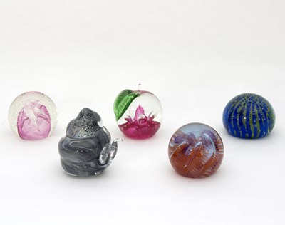 Lot 48 - Five glass paperweights including three...