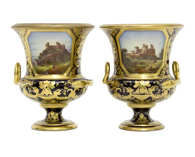 Lot 119 - A pair of Derby style topographical campana...