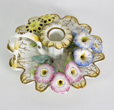 Lot 124 - A Staffordshire porcelain chamber candlestick,...