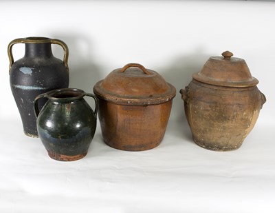 Lot 129 - Two large terracotta urns and covers, the...