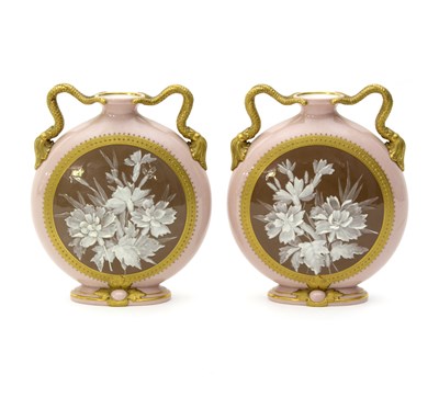 Lot 143 - A pair of Grainger's Worcester moon vases with...