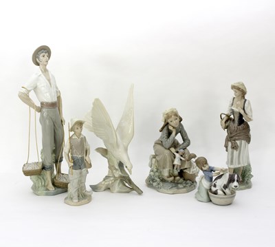 Lot 144 - Six Lladro figures, the largest 38cm high