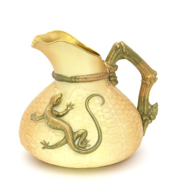 Lot 156 - A Royal Worcester blush ivory jug with lizard,...