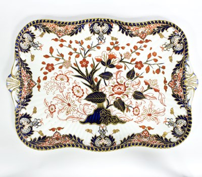 Lot 181 - A Derby Crown tray decorated in Imari colours...