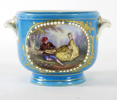 Lot 194 - A Sevres style cachepot, painted an oval of a...