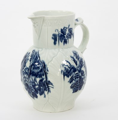 Lot 199 - A Worcester blue printed cabbage leaf jug,...