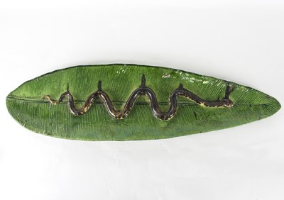 Lot 202 - A Palissy style majolica banana leaf dish with...