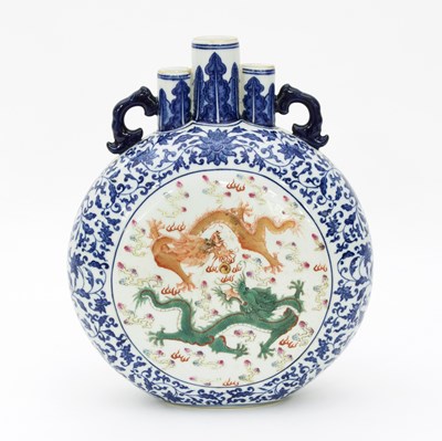 Lot 209 - A Chinese porcelain moon flask, the sides...