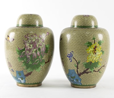 Lot 234 - A pair of Chinese cloisonne vases and covers,...