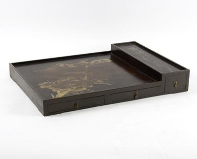 Lot 243 - A Japanese lacquered tray, fitted three...