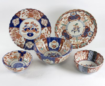 Lot 256 - Three Japanese Imari bowls with serrated...