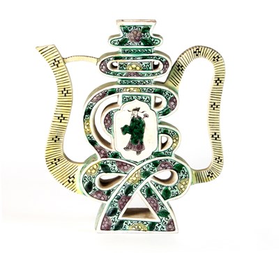 Lot 265 - A Chinese famille verte calligraphic teapot,...