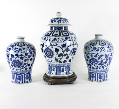 Lot 297 - Three 20th Century Chinese blue and white...