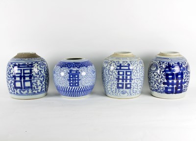 Lot 298 - Four Chinese blue and white ginger jars,...