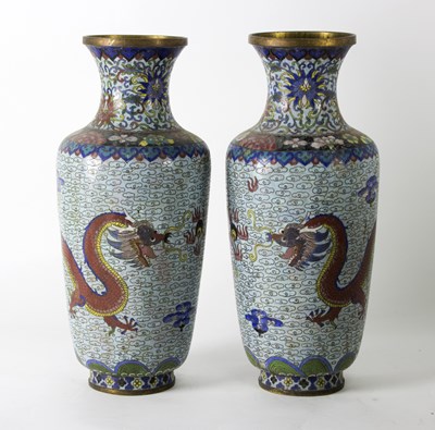 Lot 302 - A pair of Chinese cloisonn?© vases, decorated...