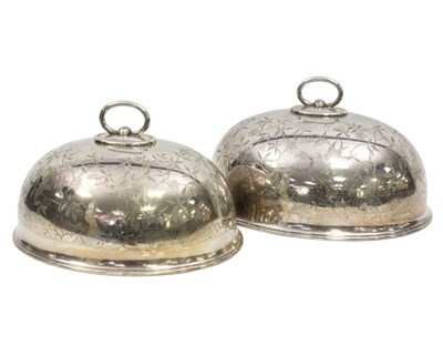 Lot 353 - A pair of silver plated food domes, Walker &...