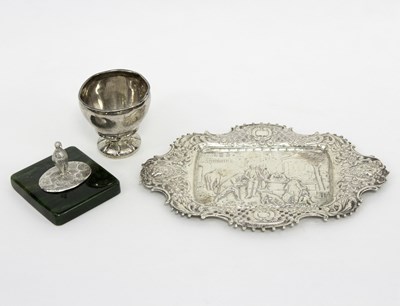 Lot 373 - A Continental white metal tray, import marks...