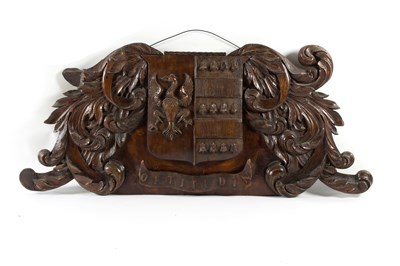 Lot 417 - A 19th Century carved coat of arms with motto '...