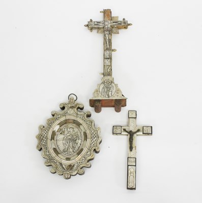 Lot 429 - A 19th Century mother-of-pearl crucifix,...