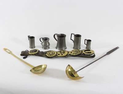 Lot 436 - A brass skimmer with wrought iron handle,...