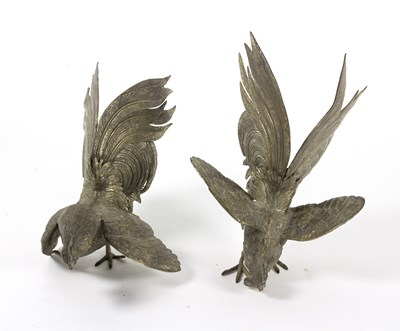 Lot 444 - A pair of gilt metal cockerel table ornaments,...