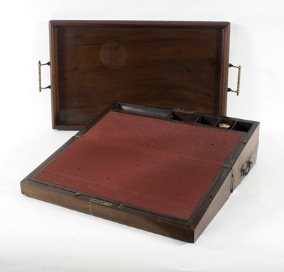 Lot 448 - A mahogany tray with brass handles to each end,...