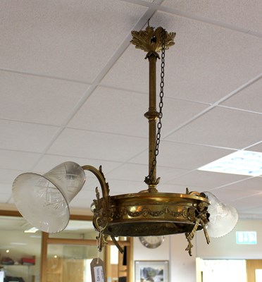 Lot 472 - A gilt brass pendant ceiling lamp set two...