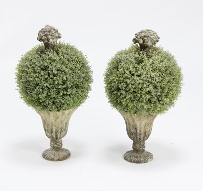 Lot 486 - A pair of OKA urns with faux thyme plants,...