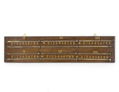 Lot 492 - An oak billiards scoreboard, 82.5cm wide