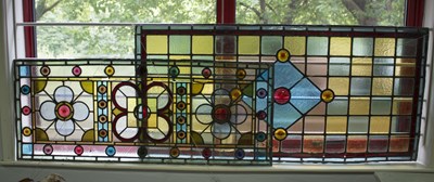 Lot 493 - A Victorian leaded stained glass panel with...