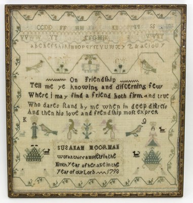 Lot 508 - A late 18th Century needlework sampler,...