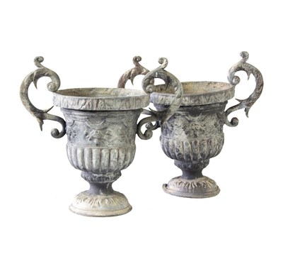 Lot 524 - A pair of 18th Century style campana lead urns...