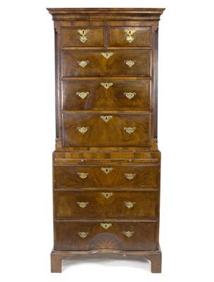 Lot 572 - A George III walnut crossbanded chest on chest,...