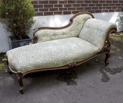 Lot 588 - A Victorian walnut framed chaise longue with...