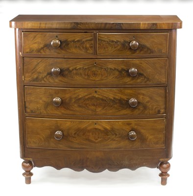 Lot 614 - A Victorian mahogany bow fronted chest of two...