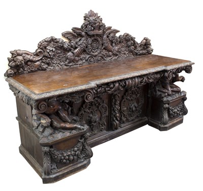 Lot 615 - A 19th Century carved oak sideboard, the...