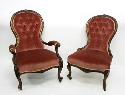 Lot 632 - A Victorian walnut open armchair and matching...