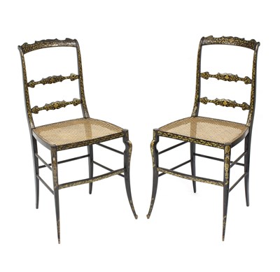 Lot 650 - A pair of early Victorian papier-m?ch?© cane...