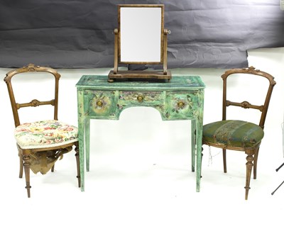 Lot 674 - A painted bowfront kneehole dressing table, a...