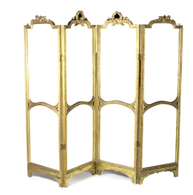 Lot 696 - A four-panel screen with ribbon tie and flame...