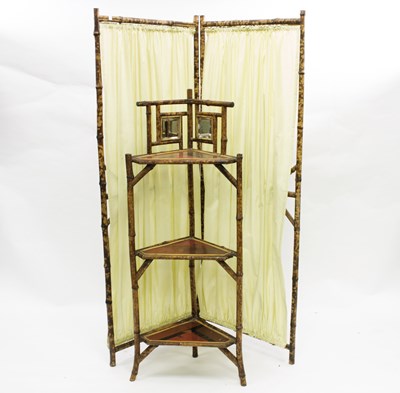 Lot 700 - A bamboo framed two-fold screen and a bamboo...