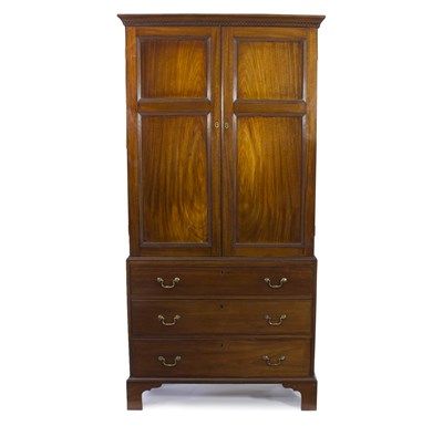 Lot 710 - A George III mahogany linen press, the upper...