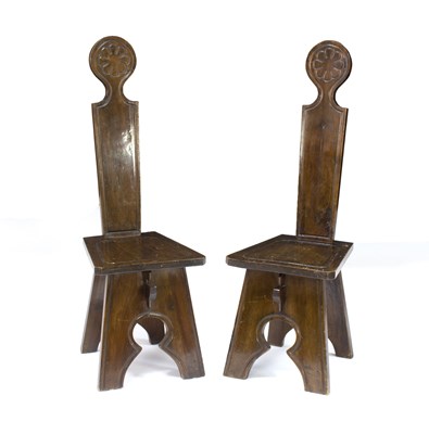 Lot 737 - A pair of Italian walnut hall chairs, 19th...