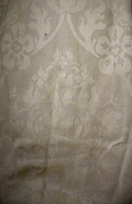 Lot 749 - A pair of yellow embossed woven curtains,...