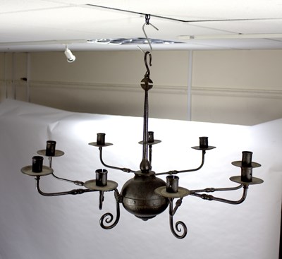 Lot 757 - A 19th Century three-branch chandelier with...